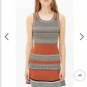 Sandro Elbise brown and orange striped bodycon tank mini dress XS
